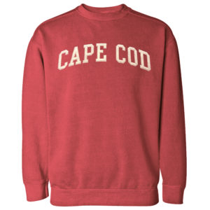 Crimson adult crew neck sweatshirt with applique Cape Cod name