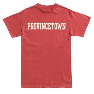 Crimson adult short sleeve t-shirt Provincetown block letter