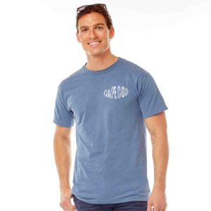 Denim adult short sleeve t-shirt with shark design on back left chest front design Cape Cod name