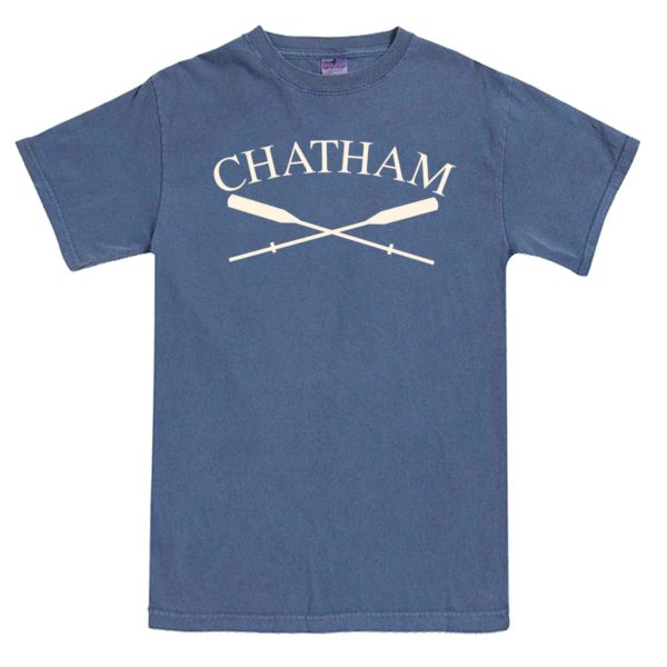 Denim adult short sleeve t-shirt with crossed oars graphic Chatham name