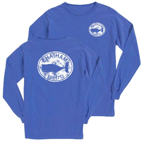 Periwinkle adult long sleeve t-shirt with whale decal design
