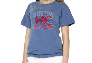 Boston Red Sox Denim adult short sleeve tee with lobster graphic on front