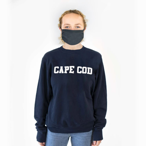 Navy adult crew neck sweatshirt with Cape Cod screenprint on front