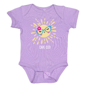Lavender infant onesie sun design Cape Cod name