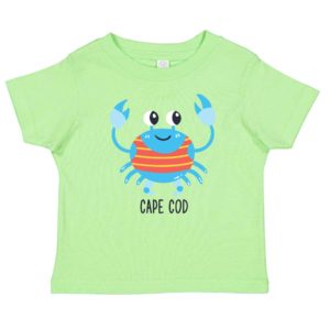 Lime Green toddler tee shirt with crab on front Cape Cod name