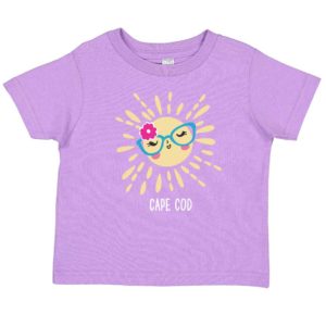 Lavender toddler sun design on front Cape Cod name
