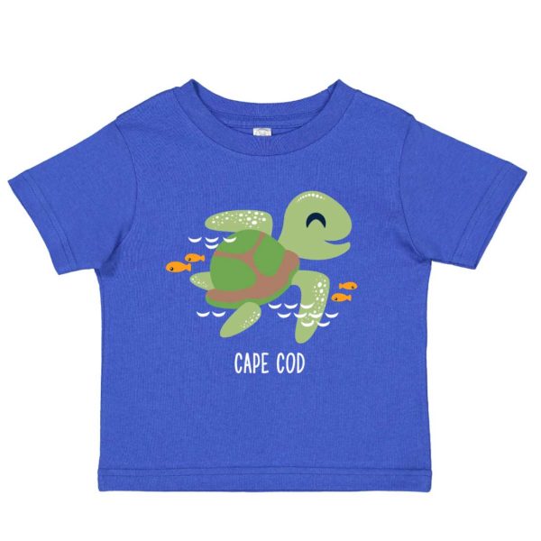 Royal toddler t-shirt with turtle design on front Cape Cod name